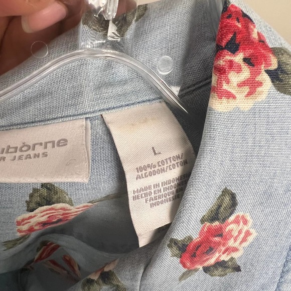 Liz Claiborne Denim Floral Button Shirt Large - Picture 2 of 3